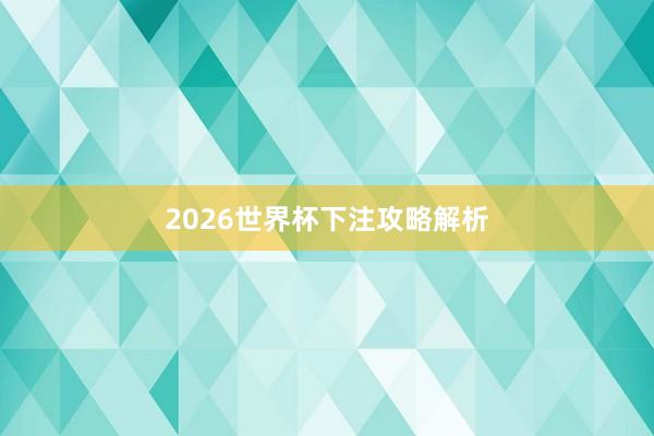 2026世界杯下注攻略解析