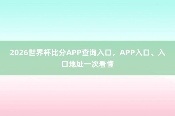 2026世界杯比分APP查询入口，APP入口、入口地址一次看懂